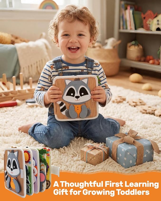 Busy Book for Toddlers 1-3, Busy Board for 1 Year Old, Montessori Toys | Baby Felt Activity Quiet Books, Toddler Travel Toys for Plane & Car, Preschool Educational Learning, Boys Girls Birthday Gift