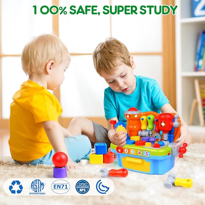 Toys for 1 Year Old Boy, Musical Toy Tool Bench, 1 2 3 Years old Boy Gifts | Montessori Toys with Sound Lights Effect, Shape Sorter, Christmas Birthday Gift for Boy Girl,Engineer Pretend Play Workbench