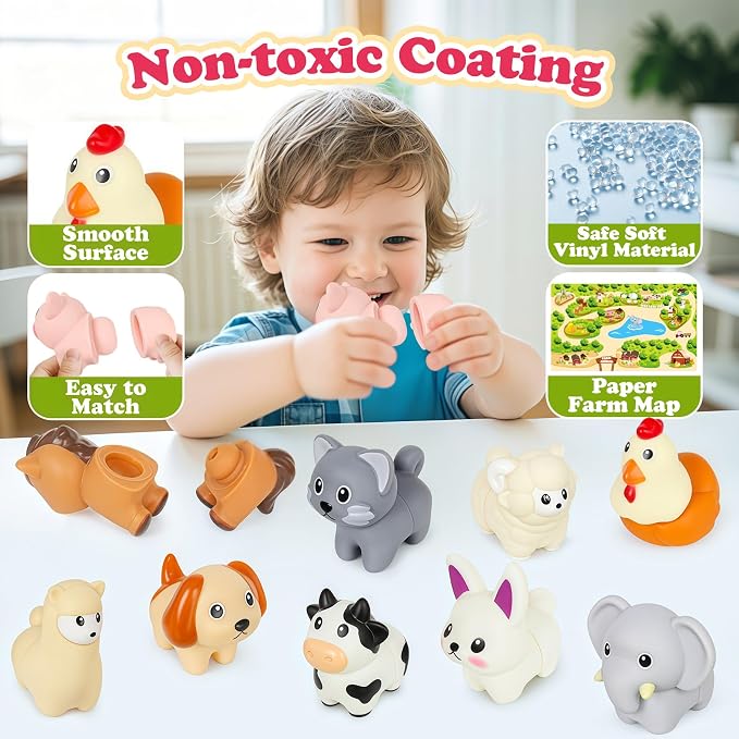 10Pcs Farm Animal Matching Toys, Montessori Fine Motor Sorting Games | Safe and Durable Farm Animals Montessori Sensory Toy – Christmas Birthday Gift for 18M+ Boys & Girls
