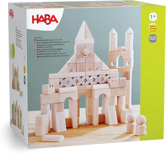 HABA Extra Large Wooden Building Blocks 102 Piece Set: Open-Ended Stacking Toys, Toddler Blocks, and Wooden Toys Made in Germany for 1 Year & Up