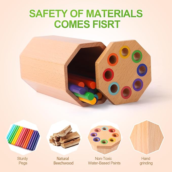 Montessori Toys for 1-3 Year Old: Wooden Learning Color Sorting Sticks Toys for Toddlers Age 1 2 3, Educational Fine Motor Developmental Sensory Matching Game Activities, 12 18 24 Month Kid Boy Girl