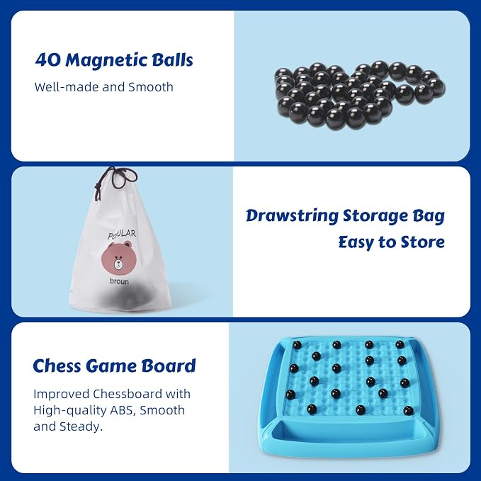 Magnet Game, Magnetic Game for Kids and Adults, Table Top Board Game for Kids 8-12, Magnet Chess Game 40Pcs for Family Games Night, 2-4 Players
