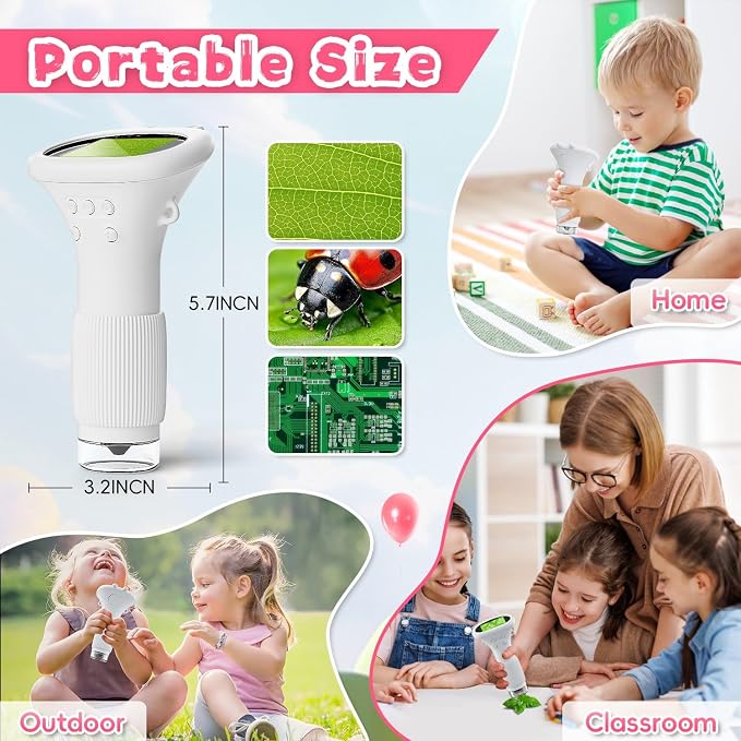 Microscope for Kids, Ahalfcit 1000X Handheld Digital Microscope with 2â HD IPS Screen, Portable Mini Camera for Exploring Nature, Science Educational Toy, Birthday Gift for 3-12 Years Old Boys Girls