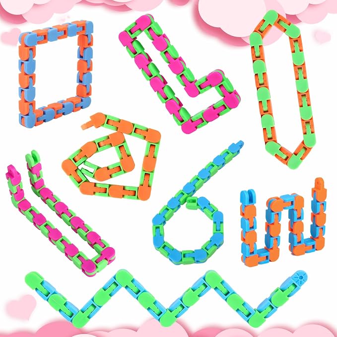 8Pcs Fidgets Wacky Tracks Fidget Toys for Kids Classroom Students Gifts School Prizes Christmas Stocking Stuffers Sensory Autism Snap Fidget Click Snake Toys for Adults Travel Stress Relief ADHD