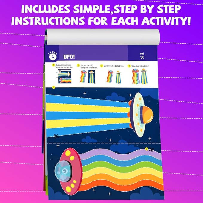 Toddler Scissor Skills Activity Book, Fun Art and Crafts for Kids 4-6 | Fine Motor Skill Toys Christmas Birthday Gifts for Kids Ages 3, 4, 5, 6, 7, Preschool Learning Activity Cutting Art Supplies