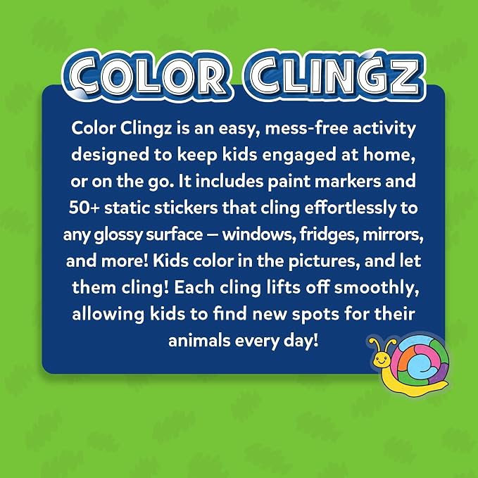 Skillmatics Color Clingz – Animals, Reusable Static Stickers, Travel Toys | 50+ DIY Stickers, 10 Paint Markers, Mess-Free, Window Art & Craft Kit, Gifts for Toddlers, Boys & Girls Ages 3, 4, 5, 6, 7
