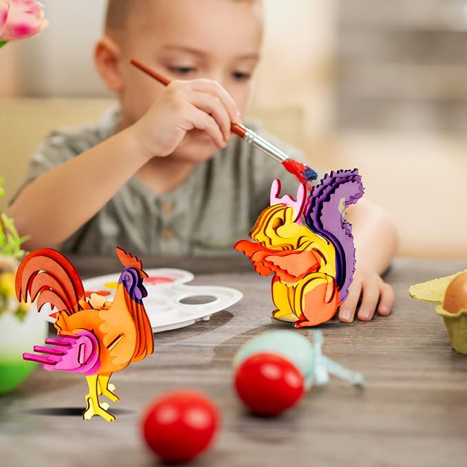 calary 3D Wooden Puzzle Simulation Animal Dinosaur Assembly DIY Model Toy for Kids and Adults,Set of 6