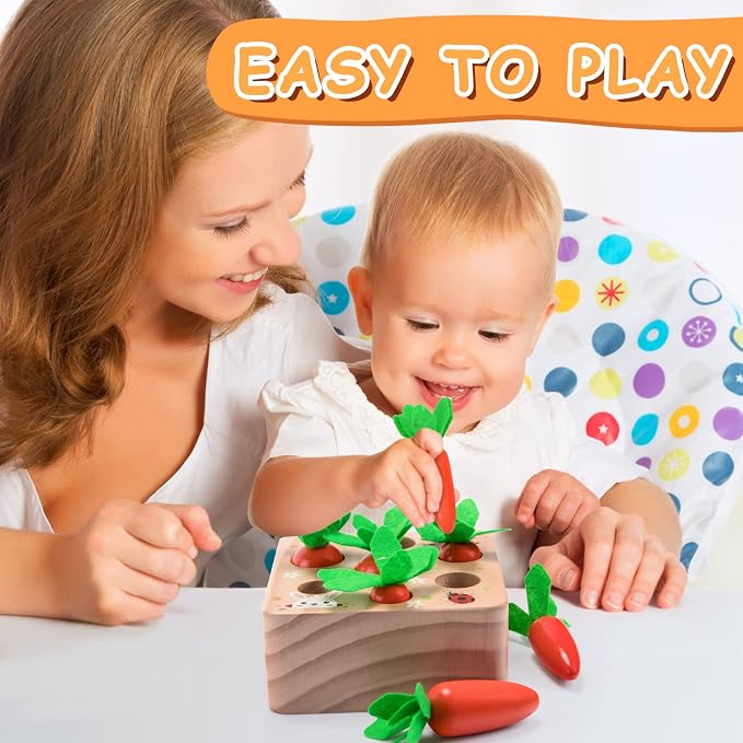Wooden Montessori Toys for 1 Year Old, Carrots Harvest Shape Sorting Toy | Educational shape sorting matching wooden toys for fine motor skills, Great birthday & Easter gift for 1+ year olds