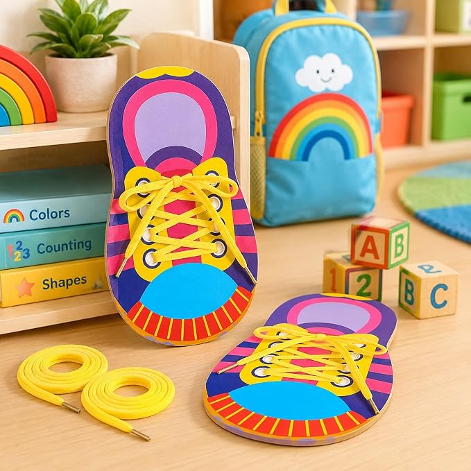 10 Sets Educational Kids Shoelace Tying Practice Toy Set | Interactive Lacing Board Set Builds Dexterity And Independence Teaching Tool of Essential Daily Living Skills