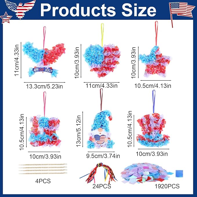 Fennoral 24 Pack 4th of July Craft Kit for Kids | Make You Own Patriotic Poke in Art DIY for 250th Anniversary of USA Independence Day Classroom Activities Party Decoration