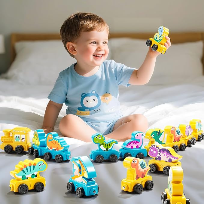 JUKUDAHU Magnetism Toys Dinosaur Train Set for Toddlers 3 4 Years Old | Dinosaur Toys for Kids, Color Sorting Toy, Preschool Educational Learning Activities, Birthday Gifts for Boys Girls