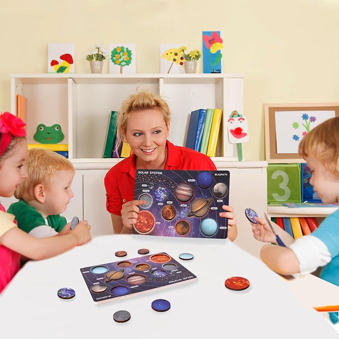 Solar System Planet Outer Space Toddler Wooden Puzzle Toys for Kids 3-5 | Space Themed Wood Puzzle Board Sensory Toys Model Gift for Girls and Boys, Preschool Learning Activities STEM Montessori Game