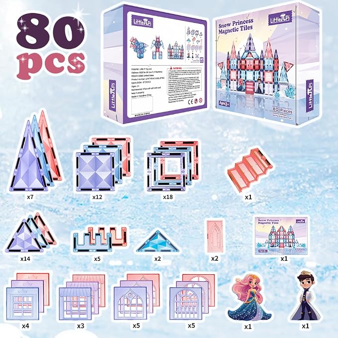 Little Pi Frozen Magnetic Tiles 3 Year Old Girl Gifts 5 Year Old 4 Year Old Girl Birthday Gifts Princess Toys Magnet Tiles Building Blocks Castle Age 3 4 5 6 7 8