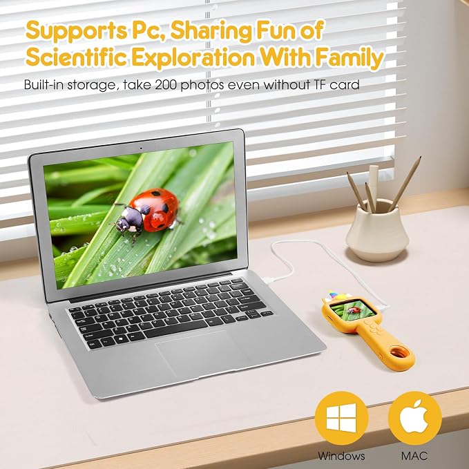 2.4" Screen Handheld Microscope for Kids, 600X Digital 4K Kids Microscope, 8 LEDs Pocket Microscope, Portable Edu Toy for Ages 3-12 Boys& Girls Exploring Bugs Plants at Home & Outdoor Travel(Yellow)