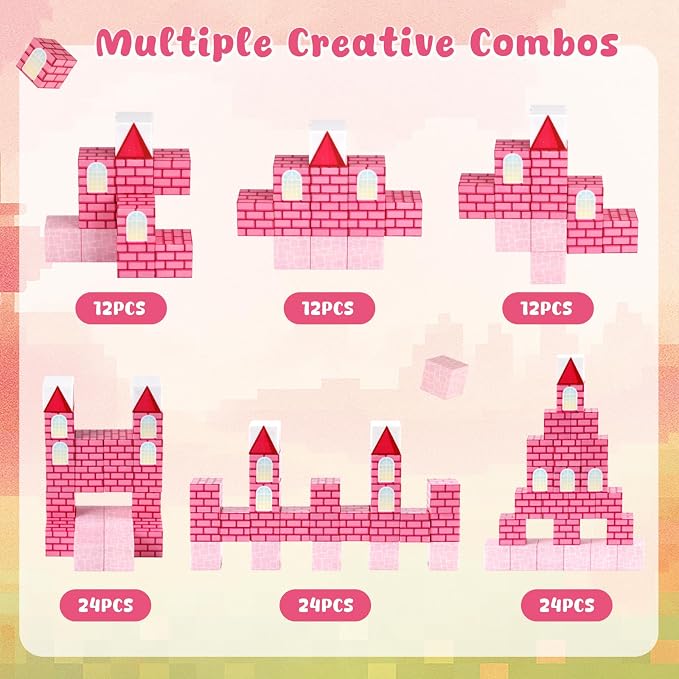 3 otters 12PCS Magnetic Blocks, with a Storage Box, Princess Castle | Portable Travel Toy, STEM Magnet Cubes for Toddler, Preschool Learning, Party Favors, Stocking Stuffers