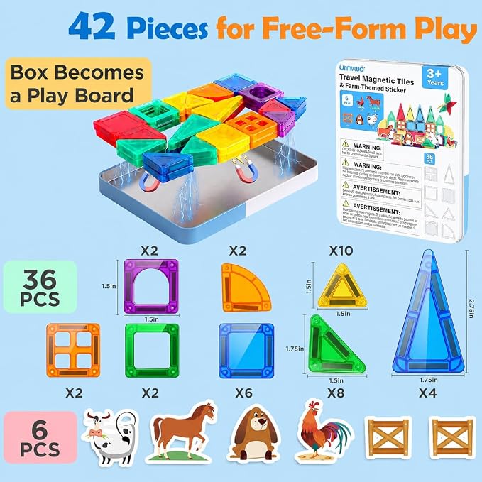 URMYWO Magnetic Building Tiles, Magnetic 3D Blocks Construction Playboards | 36 Pcs, STEM Creative Educational Toys for Kids Ages 4-8, Preschool Kindergarten Game, Farm Theme, Boy Girl Birthday Gifts