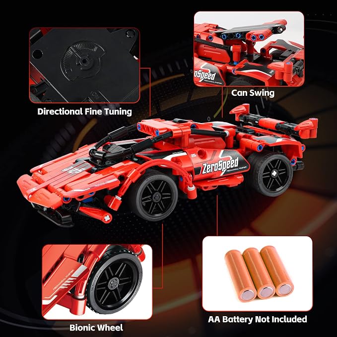GAMZOO RC Toy Best Birthday Gifts for Age 6 7 8 9 10 11 12 Years Old Kids Boys Girls 2 in 1 Remote Control Racing Car Building Blocks 351 Pcs DIY Building Kits Engineering Construction Toy