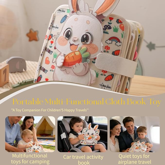 Montessori Forest Animals Busy Book, Airplane Travel Felt Quiet Busy Board for Toddler 1-3, Preschool Kids Learning Activities Sensory Toy to Develop Fine Motor Skills, Boys Girls Birthday Gift (#B)