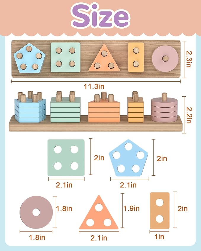 Montessori Toys for 1 2 3 Year Old Boy Girl, Toddler Learning Toys Gifts | Montessori Toy, Toddler Toy 2-3, Boy Girl Birthday Gifts, Wooden Block, Sensory Toy, Puzzle, Shape Sorter, Toddler Activities