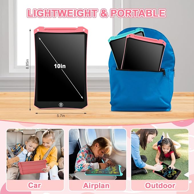 LCD Writing Tablet, 2 Pack Toddler Kids Toys, Travel Essentials Games | 10 Inch Doodle Board Drawing Pad, Mess Free Coloring Books, Travel Toys Birthday Gifts for Girls Boys Age 3-8