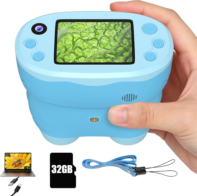 1000X Handheld Microscope 4K 2.0" Screen with 32GB Card | Handheld Microscope for Kids Rechargeable Digital Kids Microscopes with Camera & Selfie Lens, Edu Science Kits for Kids