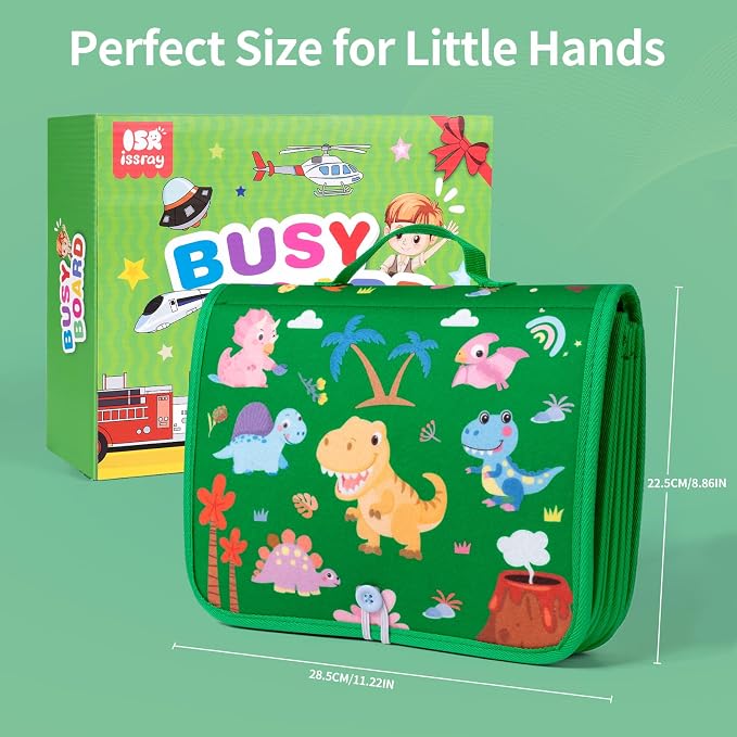 Toddler Busy Board Montessori Toys for Kids, Educational Learning Busy Book | 24 in 1 Toddlers Sensory Motor Skills Activity ,12-Page Quiet Travel Toy for Car Airplane, Boy Girl Birthday Gifts (Dinosaur)