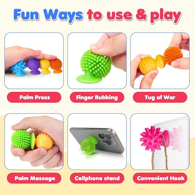 Sensory Fidget Toys Kids Adults: 16 Pack Textured Suction Toy | Sensory Toys for Autism Kids Calming - Quiet Fidgets for Classroom Prize - Special Education Classroom Must Haves