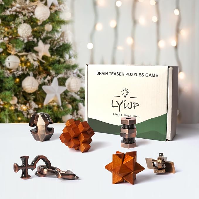 8pcs Puzzles Toys Wooden and Metal Brain Teaser Puzzles Game for Adults Kids Unlock Interlocking Puzzle IQ Education Puzzle Gift