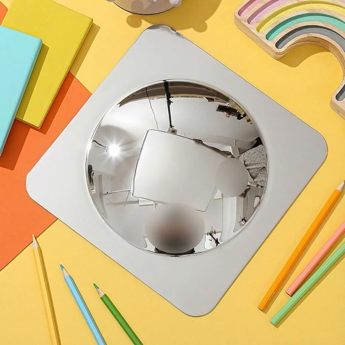 Geiserailie 1 Pc Sensory Wall Bubble Mirrors, 10 x 10 Inch, CPC Certified | Silver Acrylic Convex Mirrors, Sensory Room Must Haves, Classroom Learning Tool, Calming Corner, Preschool Daycare Activity