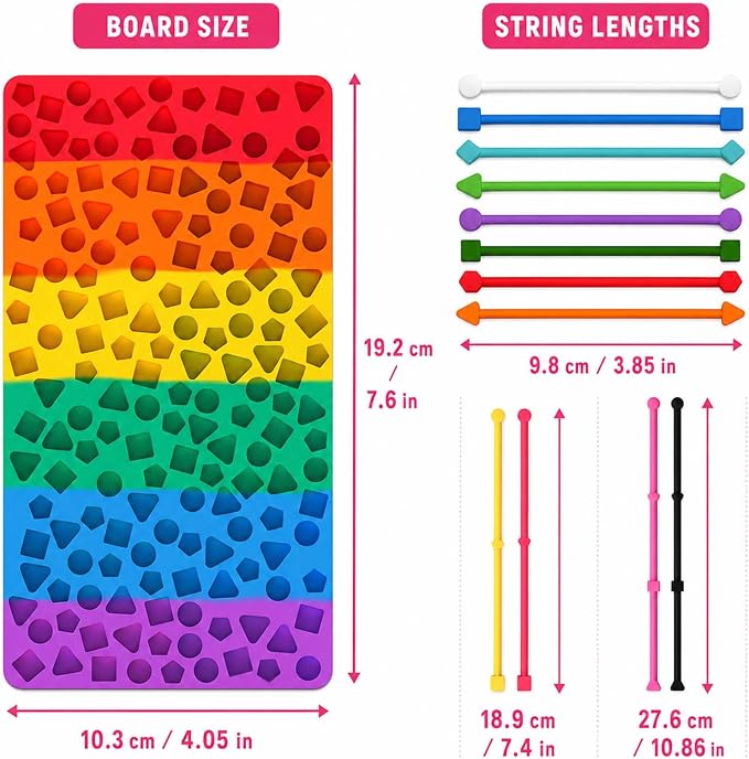 Sensory Activity Board, Sensory Fidget Toys for Kids Adults, Stress Relief | Quiet Sensory Toys, Fidget Toys for Adults and Kids, 14 Colorful Strings, Screen-Free Travel Activity for Car and Airplane