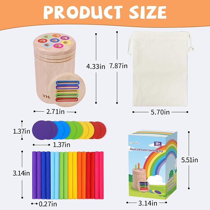 Montessori Toys for 1 2 3 Year Old, Wooden Color Sorting Preschool Baby Toy | Fine Motor Skills Toys for 1-2 Year Old, Sensory Travel Toys for Toddlers 1-3, Birthday Christmas Gift for Girls Boys Kids