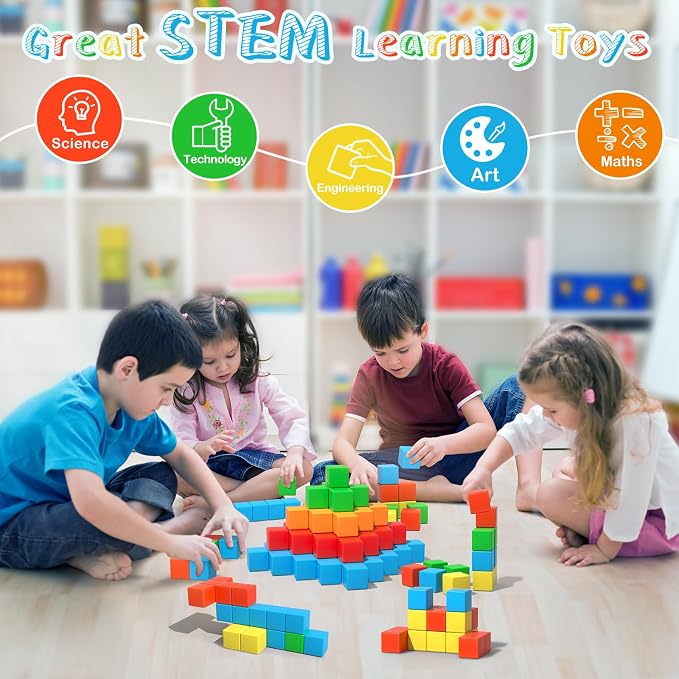 Magnetic Blocks Large, 56PCS 1.34in Magnetic Building Blocks, 3D Magnetic Cubes for Toddlers, Preschool Educational Construction Kit, Sensory Montessori Toys Kids Blocks for Boys Girls Toddlers