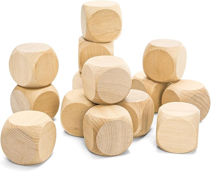 20 Pcs Blank Wooden Dice, 2 inch Unfinished Square Blocks, Blank 6 Sided Wood Cubes with Rounded Corners for Building Blocks, DIY Craft Projects, Party Supplies