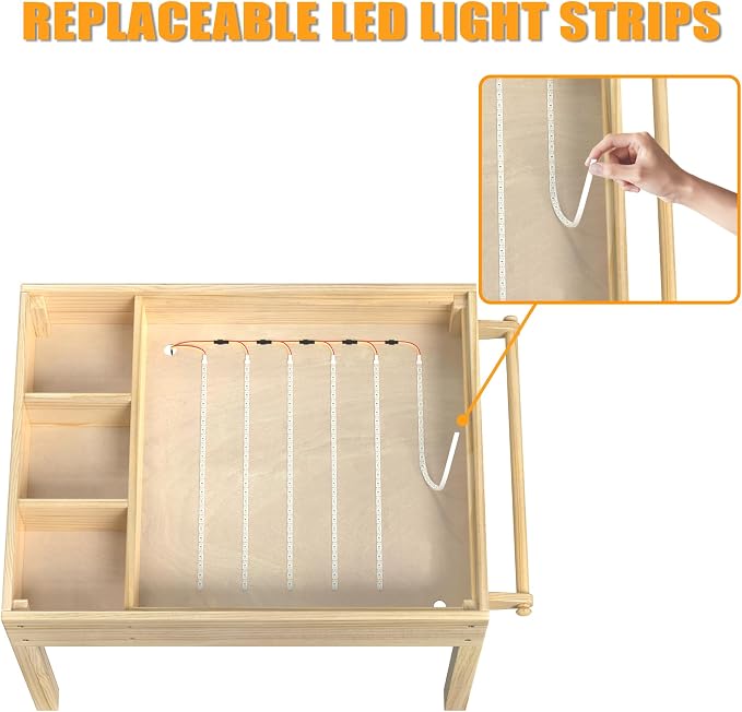 GDLF Sensory Light Table for Kids, 3-in-1 Activity Table with Storage | Interchangeable tops support brick play, tracing and art; 3-color dimmable LED, side bins and paper roll holder for ages 3+