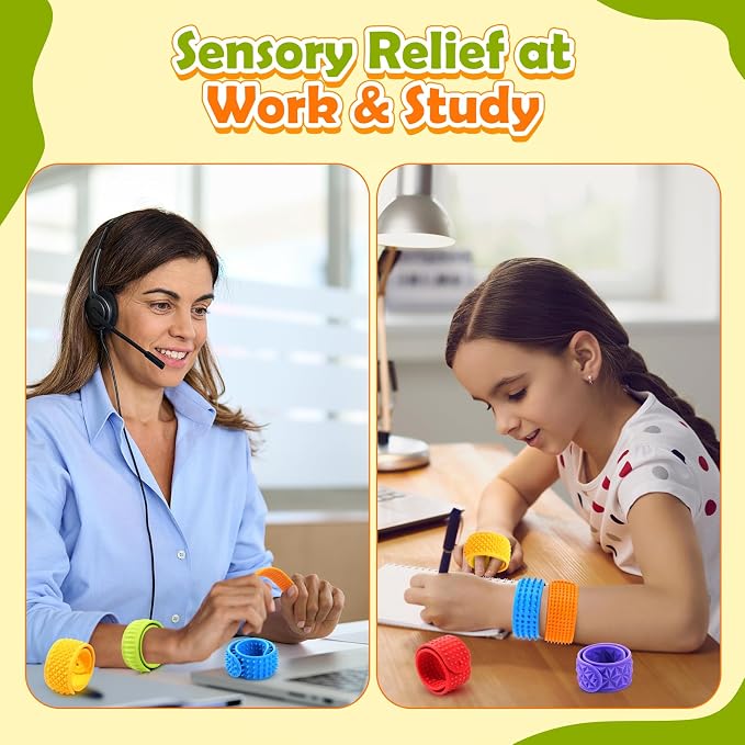 Sensory Fidget Toys for Kids: Textured Silicone Slap Bracelets 6 Pack, Stress Relief Fidgets for Autism ADHD, Wearable Sensory Toys for Adults Office Desk, Calm Down Travel Airplane Toys