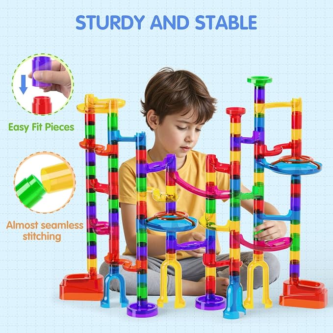 Ifollower Marble Run, 150Pcs Mable Track Race Toys for Kid, Upgrade Marble Maze Game Building Blocks STEM Learning Toy, Birthday for Boys Girls Aged 3-12