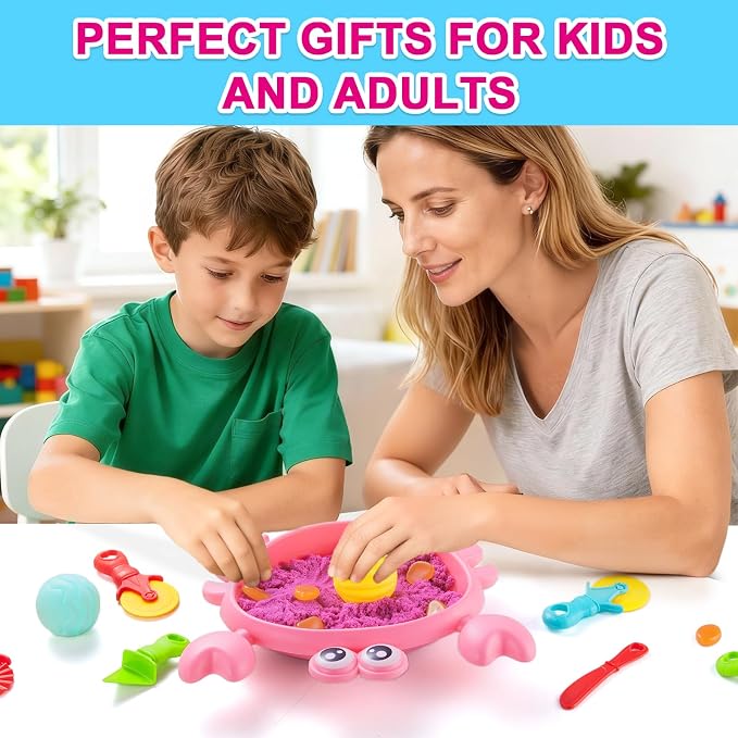 Carolart Mini Crab Sandbox, Sensory Bin with Color Changing Sand | Ocean sensory kit with sensory balls and tools, ocean sensory play toy, gift for boys girls ages 3-8