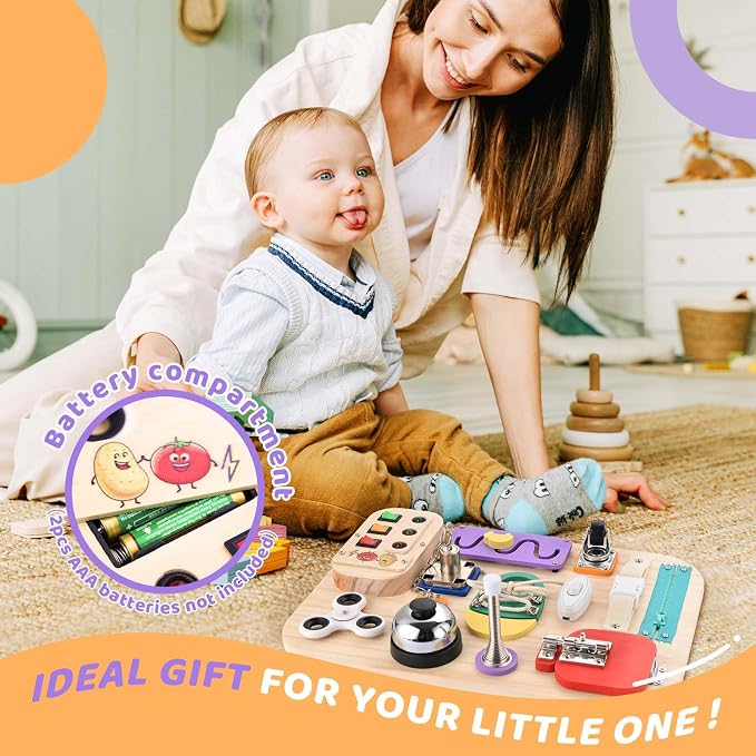 Potatomato Montessori Busy Board - Wooden Sensory Toys for Toddlers -Activity Board Toys for Fine Motor Skills - Educational Fidget Toys for Boy & Girl - Birthday Gifts for 3 4 Years
