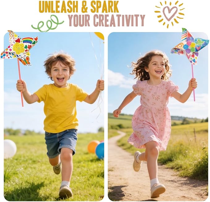 24 Pack DIY Pinwheels Craft for Kids - Summer Spring Crafts for Kids 3-5, 4-6, 4-8 - Fun & Easy Assembly, Bulk STEM Educational Activity for Camp, Sunday School Classroom, Birthday, Party Favor