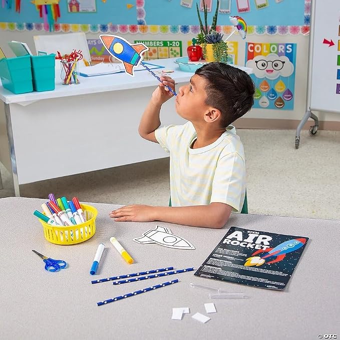 Fun Express STEM Color Your Own Air Rocket Craft Kit Makes 10 - Educational Science Kits for Kids Ages 4-8 | Space Toys & DIY Rocket Building Kit | Perfect Gifts for 5 6 7 Year Old Boys Girls