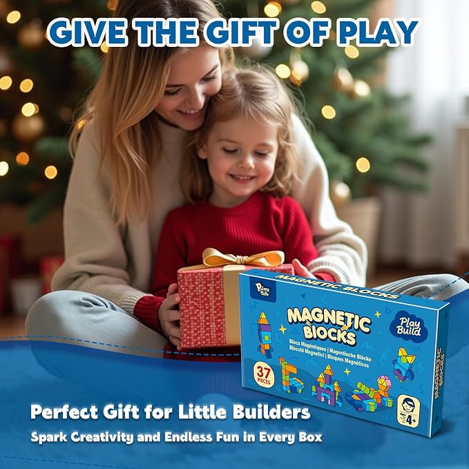 Pairez Toys Magnetic Building Blocks, Magnetic Blocks for Kids Ages 4-8 | 37 PCS 3D Multi-Shape Stacking Blocks, Sensory Montessori Magnet Cubes Toys for Boys & Girls, Toddler Travel Toys, Kids Gifts