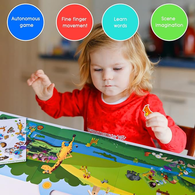 ASTARON Reusable Puffy Sticker Book,Animals Jelly Stickers Educational Toy | 88 pcs Reusable Sticker,Waterproof Jelly Stickers, Portable Travel Toys,Educational Sensory Learning Toy,Gift for Boy Girl
