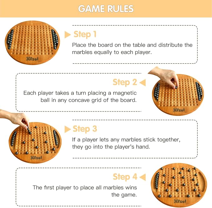 Magnetic Chess Game Set,Double Sided Hardwood Board Game with 30Pcs Magnet Balls,Develop Intelligence,Brain Exercise Magnetic Strategy Games for Kids,Teens and Adults (Style C)