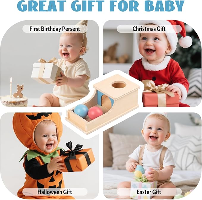 Busy edition Montessori Toys for Babies 6-12 Months, 9 Month Old Baby Toys | Wooden Object Permanence Box, Preschool Developmental Toy for Infant, Toddler Ball Drop Toy Girl Boy Gift