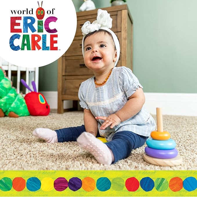 World of Eric Carle, The Very Hungry Caterpillar Wooden Stacker with Colorful Rainbow Rings, 7 Inch Stacking Solid Wood Educational Developmental Toy –Sorting and Stacking