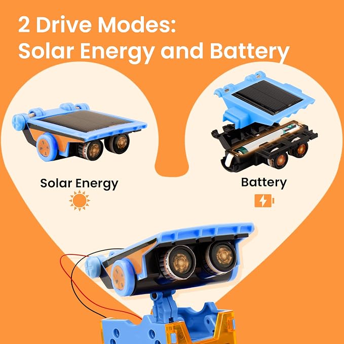 Sillbird Solar Building Robot Kit 12-in-1 STEM Gift for Boys Ages 8-13 | Sun or Battery Powered, DIY Educational Birthday Presents, Buildable Learning Set, Science Toys for Kids, 196 Pieces