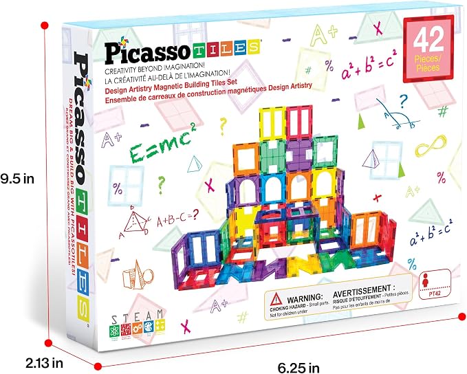 PicassoTiles Magnetic Tiles Building Blocks STEM Toy Set for Kids Ages 3+ | geometric shapes, educational preschool playset, clear window design, ideal starter pack, early brain learning, pretend play
