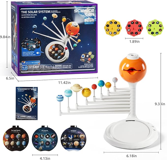 Science Can Solar System for Kids, Interactive Talking Solar System Model | HD Space Projector w/ 8 Planets, Bilingual EN/FR, Knowledge & Quiz Mode, STEM Space Toys Gifts for 6 7 8 9 10 Years Old Boys