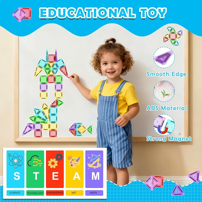 Mini Magnetic Tiles Travel Set with Case 30pcs, Magnet Travel Toys | Portable Mini Size Magnetic Tiles for Kids Ages 3-5 4-8 Boys Girls, STEM Magnet Toys for Outdoor, Gifts for Toddlers