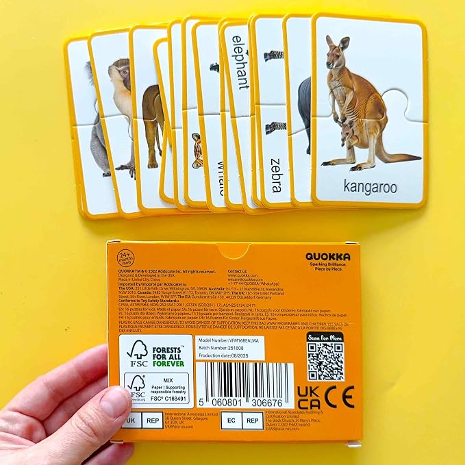 QUOKKA Toddler Puzzles Ages 2-4 – 100% Self-Correcting 16 Realistic Matching Wild Animals – Educational Toddler Puzzles Ages 1-3 with 32 Pieces - Memory Matching Games for 3-5 Years Old Boys and Girls